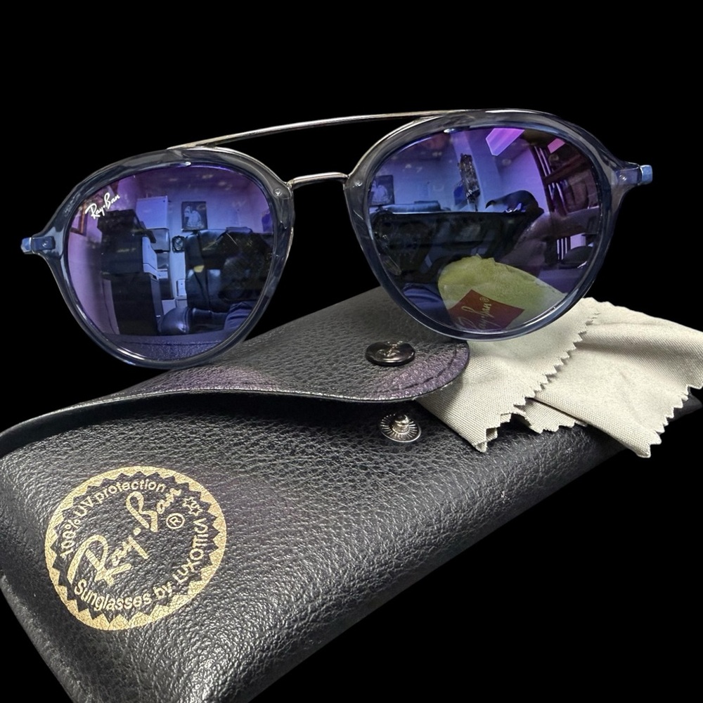 Ray-Ban Men’s Purple Blue Mirrored Round Sunglasses